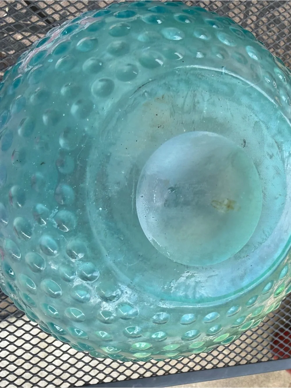 Large Hobnail Blue Turquoise Glass Pitcher 11.5 Inches 1937